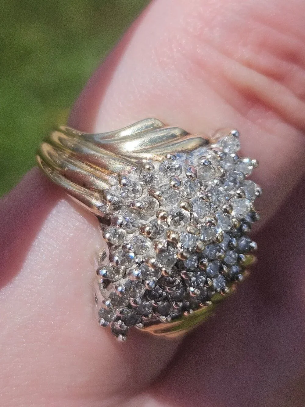 10K Yellow Gold Diamond Large Marquise Shaped Cocktail Cluster Ring Size 7.25